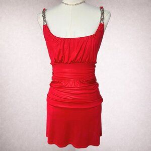 Y2K Red Chain Strap Bodycon Mini Dress